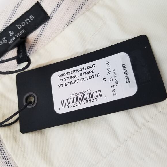 Rag & Bone NWT Women's Natural Stripe Ivy Stripe Culotte Wide Leg Pants Size 12 - Picture 10 of 11